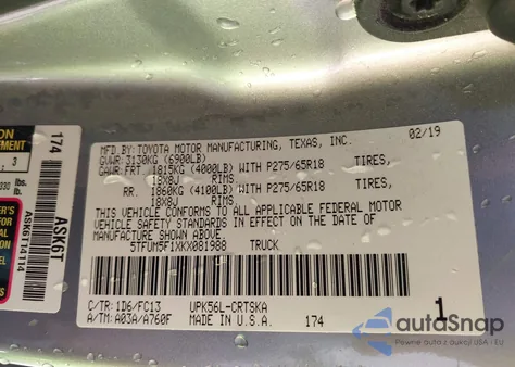 2019 Toyota Tundra Double Cab Sr from USA, damaged, VIN 5TFUM5F1XKX081988